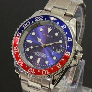 Men's Diver Style Watch Pepsi Bezel Stainless Bracelet 40mm